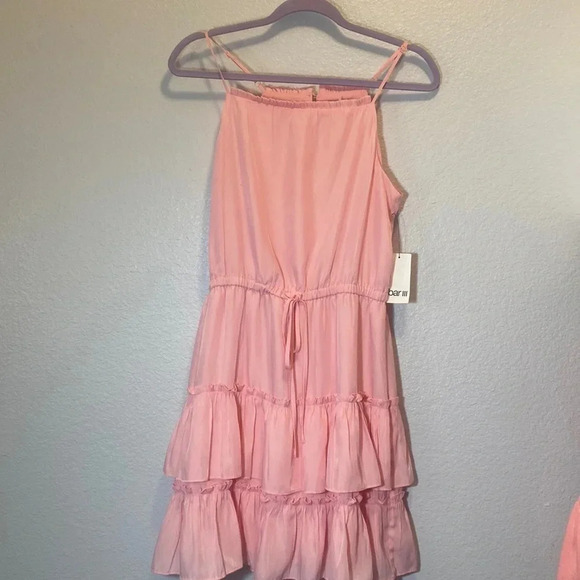 BAR III Women's Soft Pink Starfish Square-Neck Strappy Tie-Waist Mini Dress SZ M - Picture 2 of 8